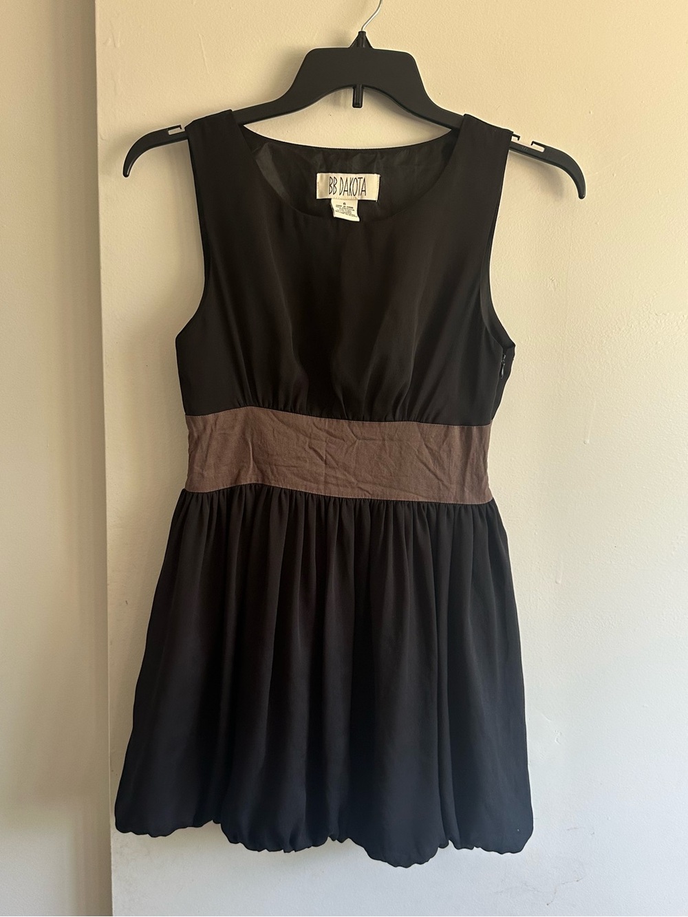 BB Dakota Black Mini Dress with Brown Waist Panel